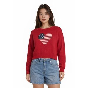 Hollister Sweater Women's Size Small Red White Blue USA Flag Heart Crop
